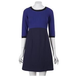 Boden Louise Dress Size 2 Blue Colorblock 3/4 Sleeve Ponte Cotton Blend Sheath